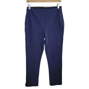 Lysse | Navy Blue Slim Straight Leg Pants with Circle Detail on the Sides